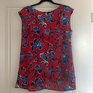 HALOGEN V-Back Woven Top Red Floral Print